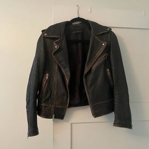 Zara distressed leather jacket.